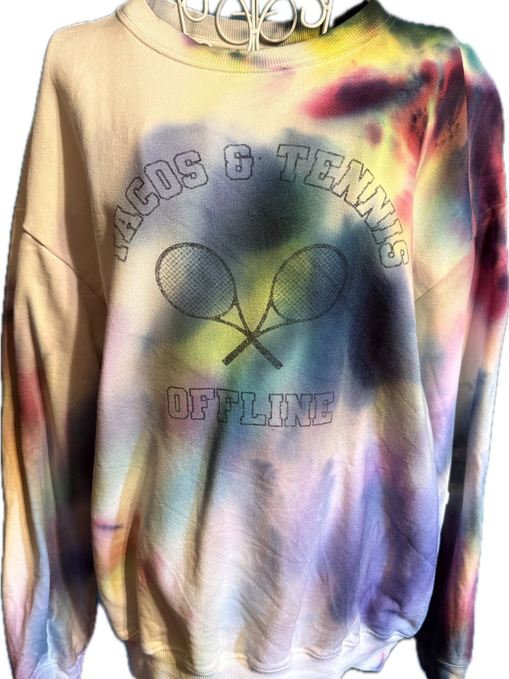 Tie-Dye 'Tacos & Tennis Offline' Graphic Sweatshirt